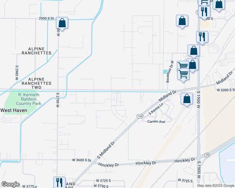 map of restaurants, bars, coffee shops, grocery stores, and more near 2379 West 3300 South in West Haven