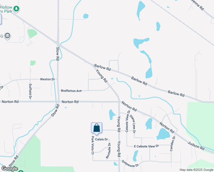 map of restaurants, bars, coffee shops, grocery stores, and more near 5634 Young Road in Hudson