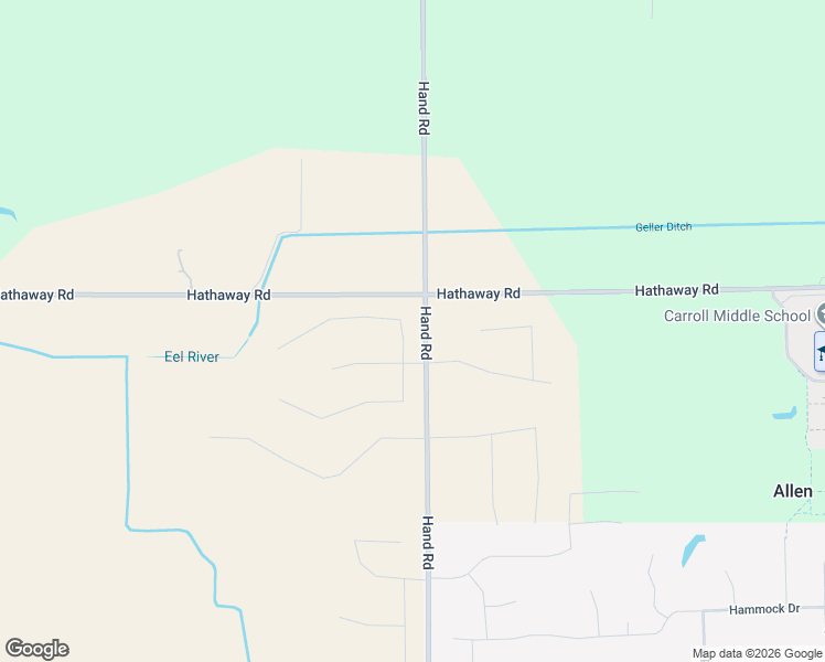 map of restaurants, bars, coffee shops, grocery stores, and more near 12709-13399 Hand Road in Fort Wayne