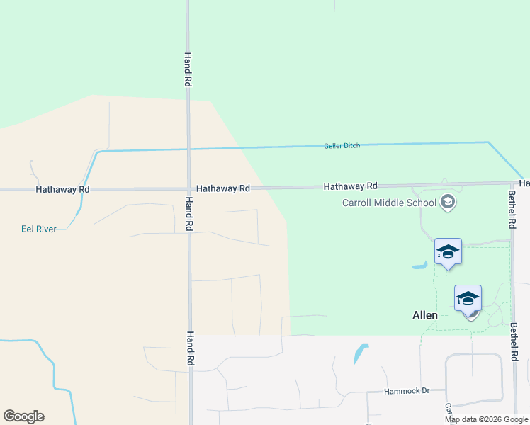 map of restaurants, bars, coffee shops, grocery stores, and more near 12732 Hand Road in Fort Wayne