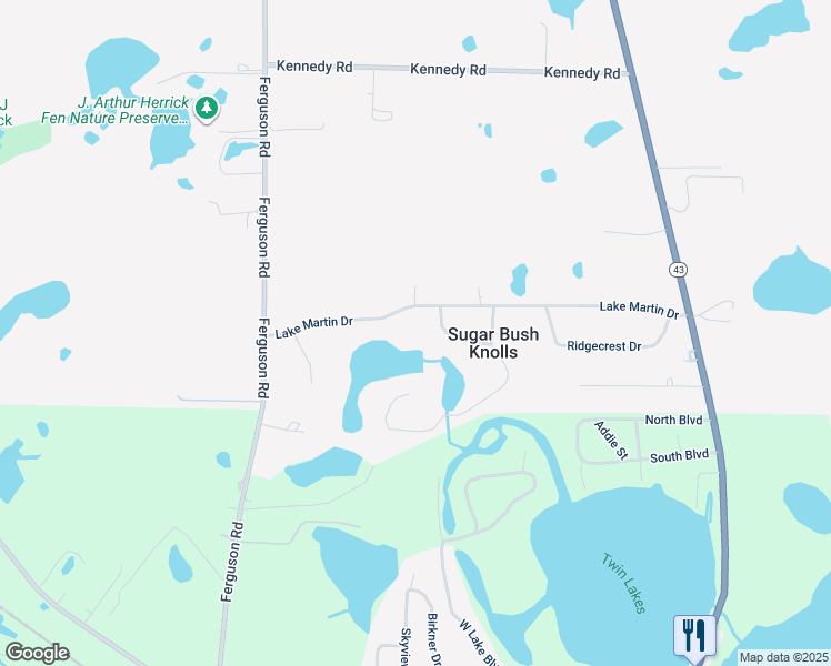 map of restaurants, bars, coffee shops, grocery stores, and more near 1242 Lake Martin Drive in Kent