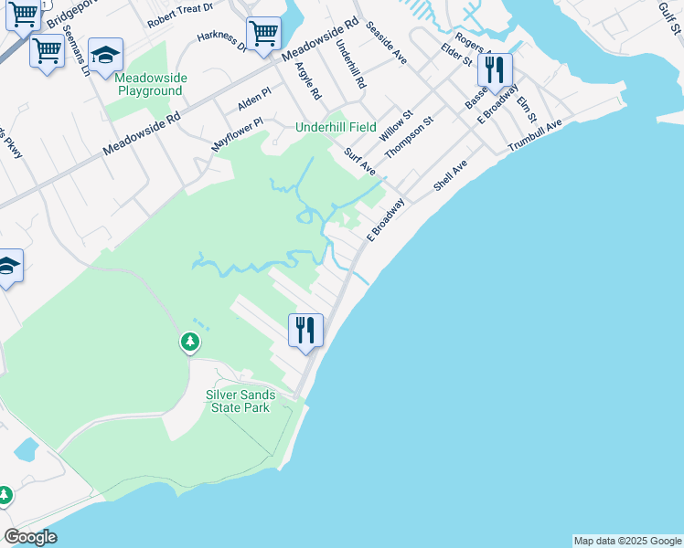 map of restaurants, bars, coffee shops, grocery stores, and more near 824 East Broadway in Milford