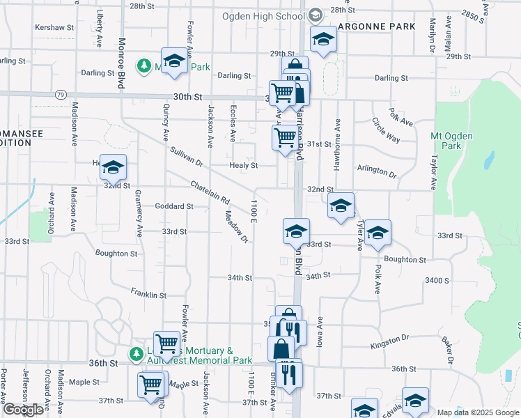 map of restaurants, bars, coffee shops, grocery stores, and more near 3234 Van Buren Avenue in Ogden