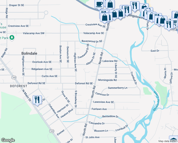 map of restaurants, bars, coffee shops, grocery stores, and more near 755 Mauro Circle Southeast in Warren