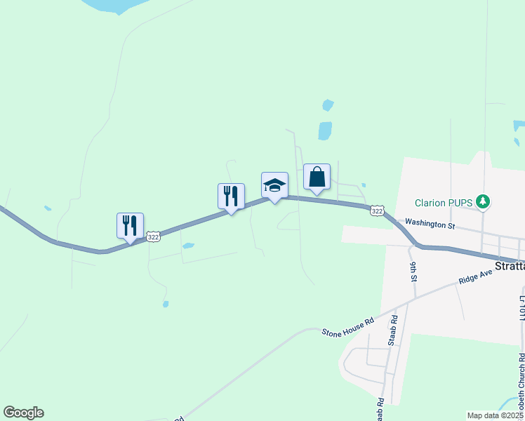 map of restaurants, bars, coffee shops, grocery stores, and more near 1 Spring Lane in Clarion