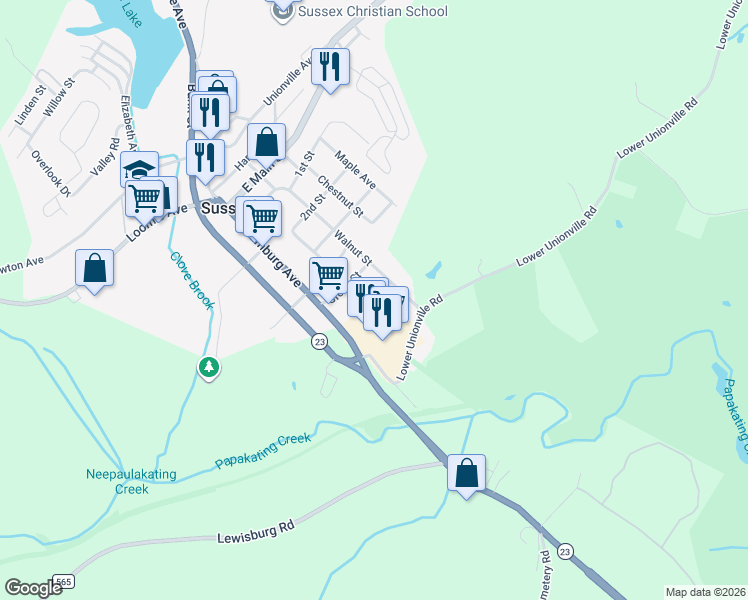 map of restaurants, bars, coffee shops, grocery stores, and more near 3 A Breen Drive in Wantage