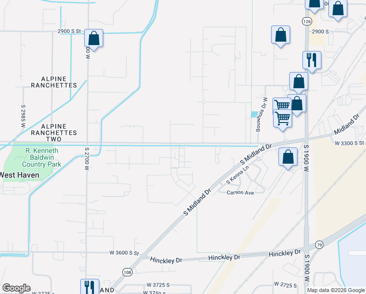 map of restaurants, bars, coffee shops, grocery stores, and more near 2379 West 3300 South in West Haven