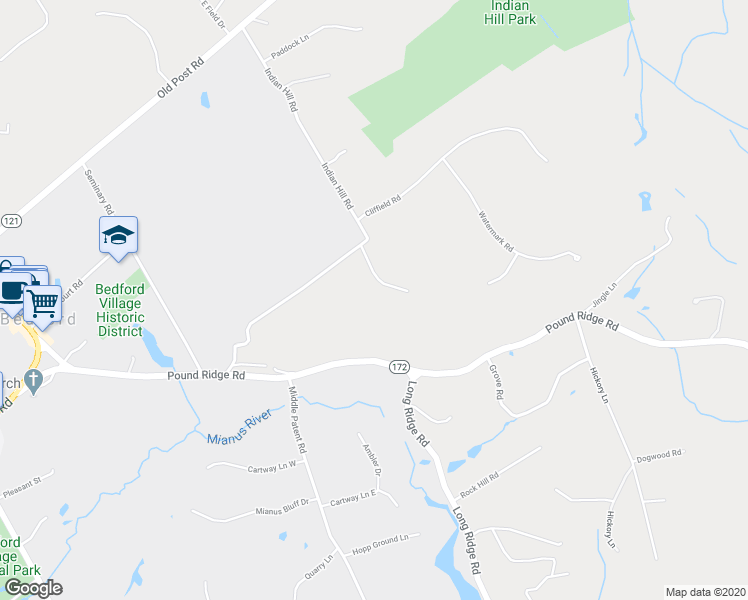 map of restaurants, bars, coffee shops, grocery stores, and more near 77 Indian Hill Road in Bedford