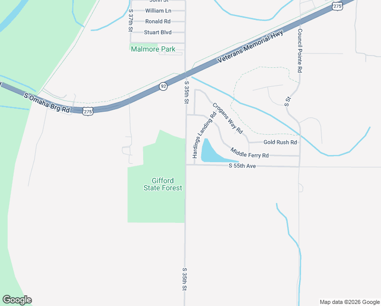 map of restaurants, bars, coffee shops, grocery stores, and more near 5408 Hardings Landing Road in Council Bluffs