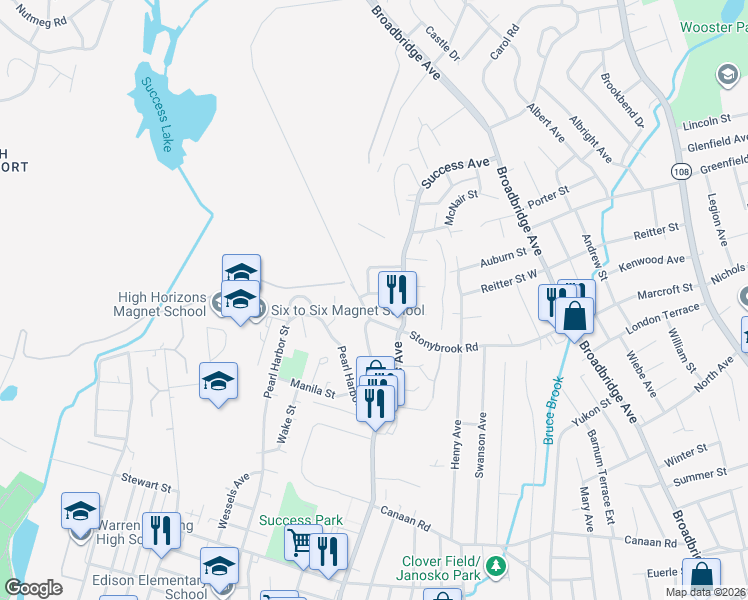 map of restaurants, bars, coffee shops, grocery stores, and more near 60 Kasper Drive in Stratford