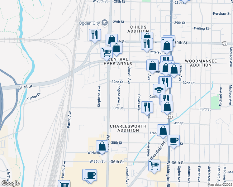 map of restaurants, bars, coffee shops, grocery stores, and more near 3247 Pingree Avenue East in Ogden