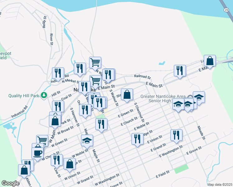 map of restaurants, bars, coffee shops, grocery stores, and more near 236 State Street in Nanticoke