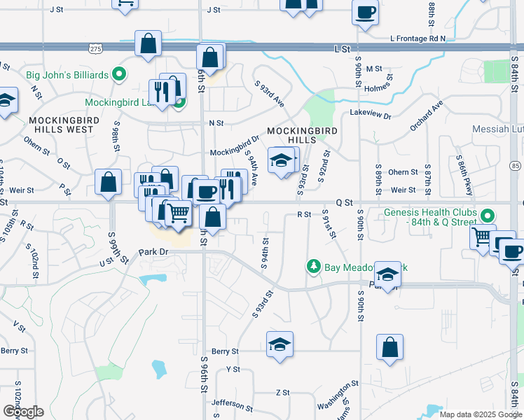 map of restaurants, bars, coffee shops, grocery stores, and more near 5308 South 94th Court in Omaha