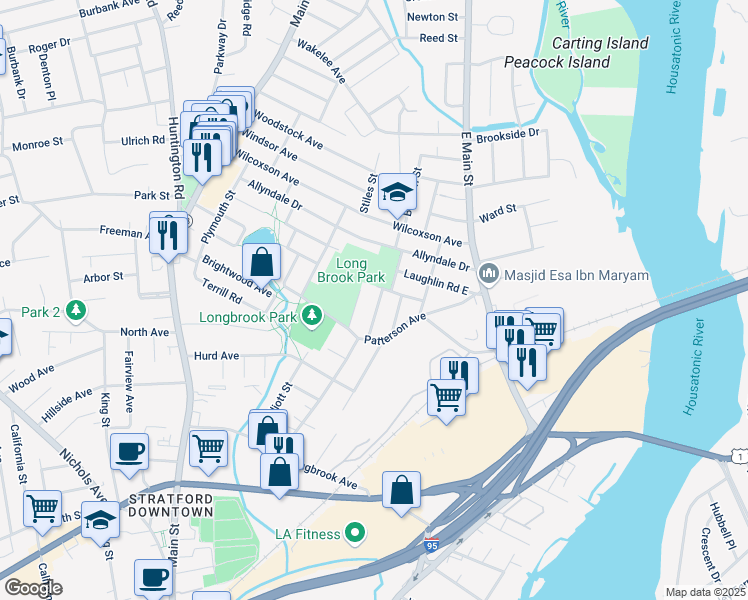 map of restaurants, bars, coffee shops, grocery stores, and more near 95 Osborne Street in Stratford