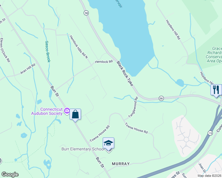 map of restaurants, bars, coffee shops, grocery stores, and more near 241 Hemlock Hills Road North in Fairfield