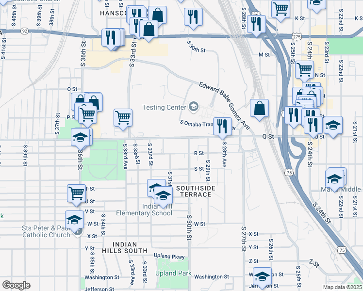 map of restaurants, bars, coffee shops, grocery stores, and more near 3010 R Street in Omaha