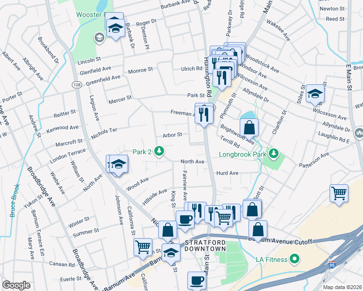 map of restaurants, bars, coffee shops, grocery stores, and more near 70 Garden Street East in Stratford