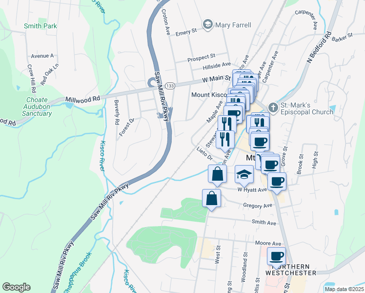 map of restaurants, bars, coffee shops, grocery stores, and more near 200 Diplomat Drive in Mount Kisco