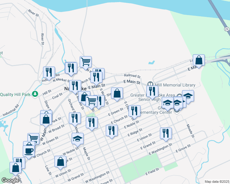map of restaurants, bars, coffee shops, grocery stores, and more near 267 State St in Nanticoke