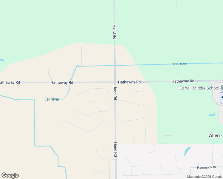 map of restaurants, bars, coffee shops, grocery stores, and more near 12709-13399 Hand Road in Fort Wayne