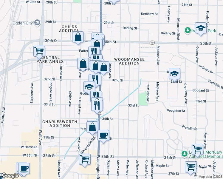 map of restaurants, bars, coffee shops, grocery stores, and more near 3234 Ogden Avenue in Ogden