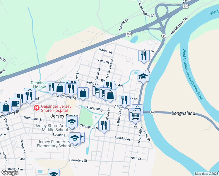 map of restaurants, bars, coffee shops, grocery stores, and more near Tomb Avenue in Jersey Shore