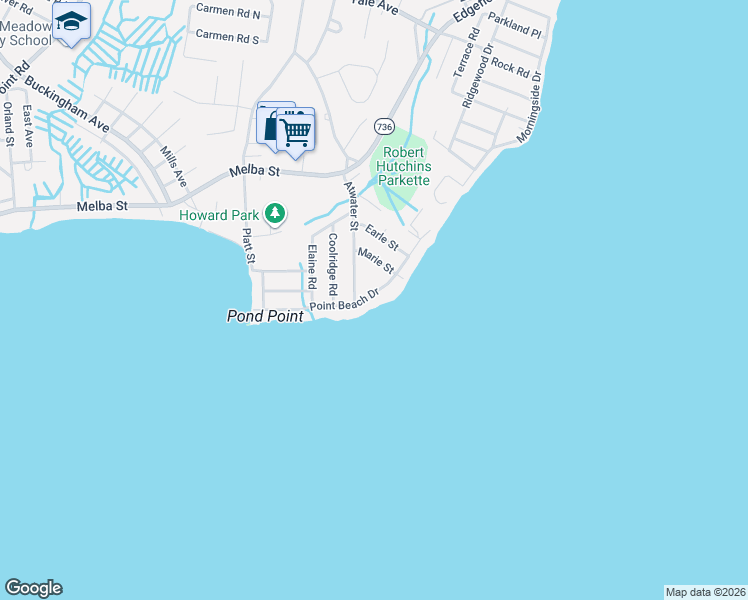map of restaurants, bars, coffee shops, grocery stores, and more near 65 Point Beach Drive in Milford