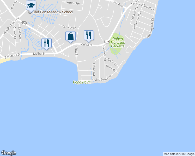 map of restaurants, bars, coffee shops, grocery stores, and more near 42 Point Beach Drive in Milford