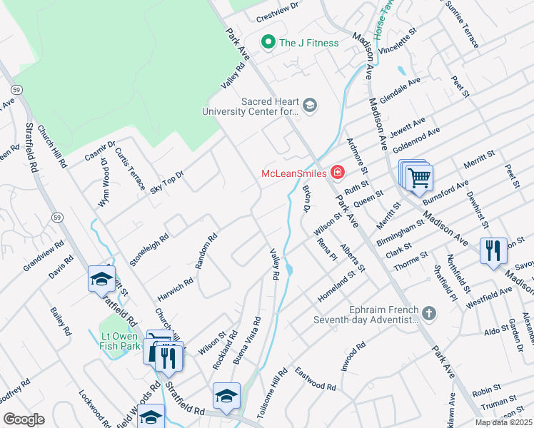map of restaurants, bars, coffee shops, grocery stores, and more near 48 Lu Manor Dr in Fairfield