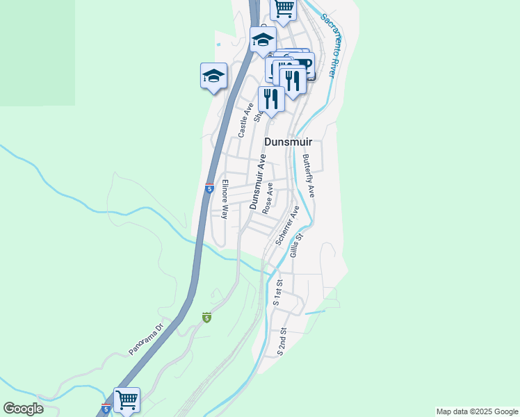 map of restaurants, bars, coffee shops, grocery stores, and more near 4139-4199 Grover Street in Dunsmuir