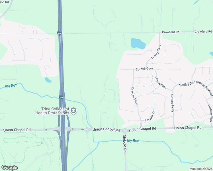 map of restaurants, bars, coffee shops, grocery stores, and more near 13321 Denton in Fort Wayne
