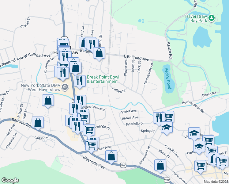 map of restaurants, bars, coffee shops, grocery stores, and more near 24 Delloro Street in West Haverstraw