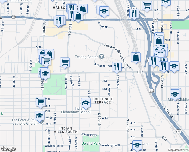 map of restaurants, bars, coffee shops, grocery stores, and more near 3010 R Street in Omaha