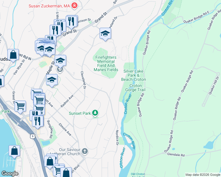 map of restaurants, bars, coffee shops, grocery stores, and more near 115 Post Road in Croton-on-Hudson