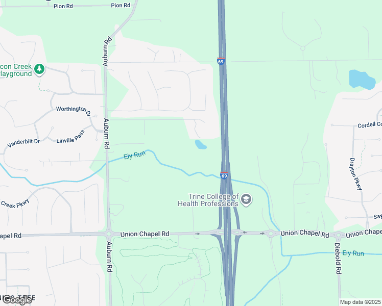 map of restaurants, bars, coffee shops, grocery stores, and more near 13428 Auburn Road in Fort Wayne