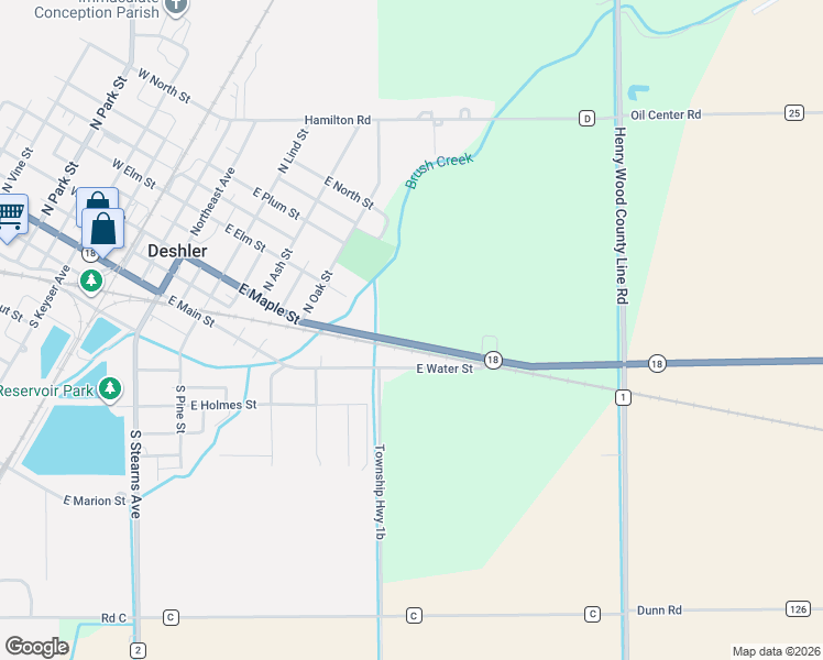map of restaurants, bars, coffee shops, grocery stores, and more near 1484 Ohio 18 in Deshler