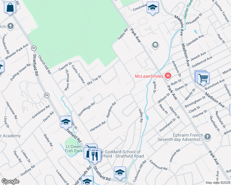 map of restaurants, bars, coffee shops, grocery stores, and more near 78 Random Road in Fairfield