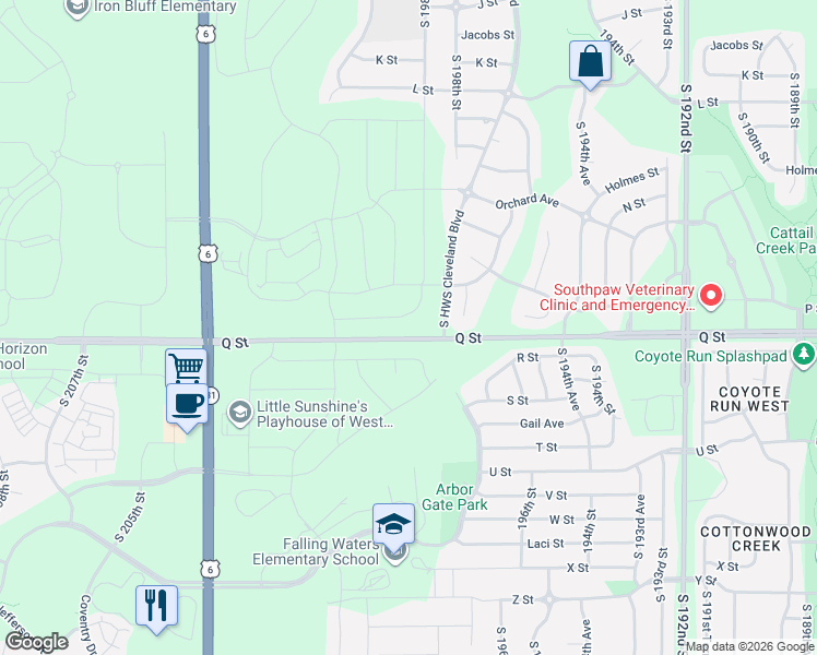 map of restaurants, bars, coffee shops, grocery stores, and more near 19905 Weir Street in Omaha