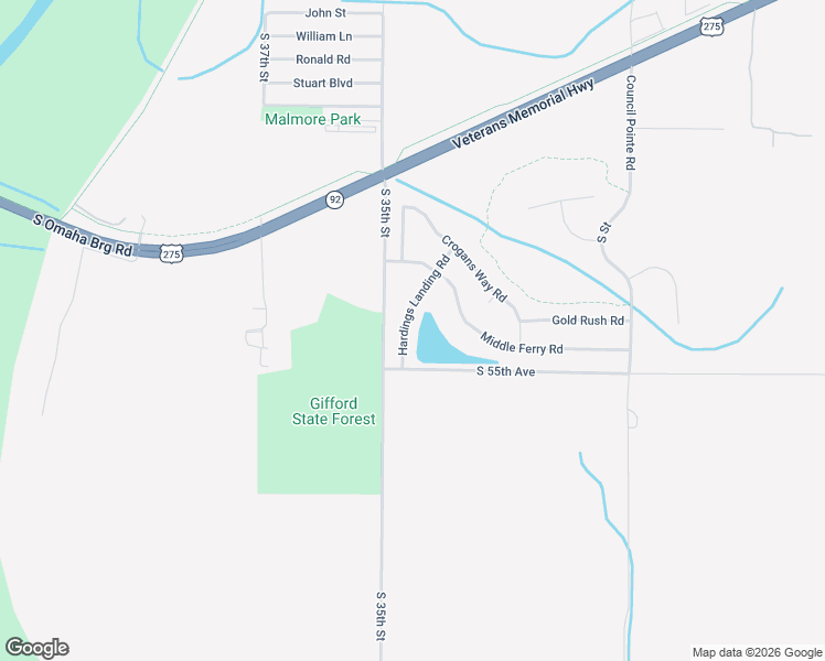 map of restaurants, bars, coffee shops, grocery stores, and more near 5403 Hardings Landing Road in Council Bluffs