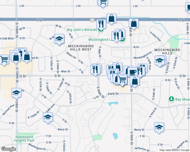map of restaurants, bars, coffee shops, grocery stores, and more near in Omaha