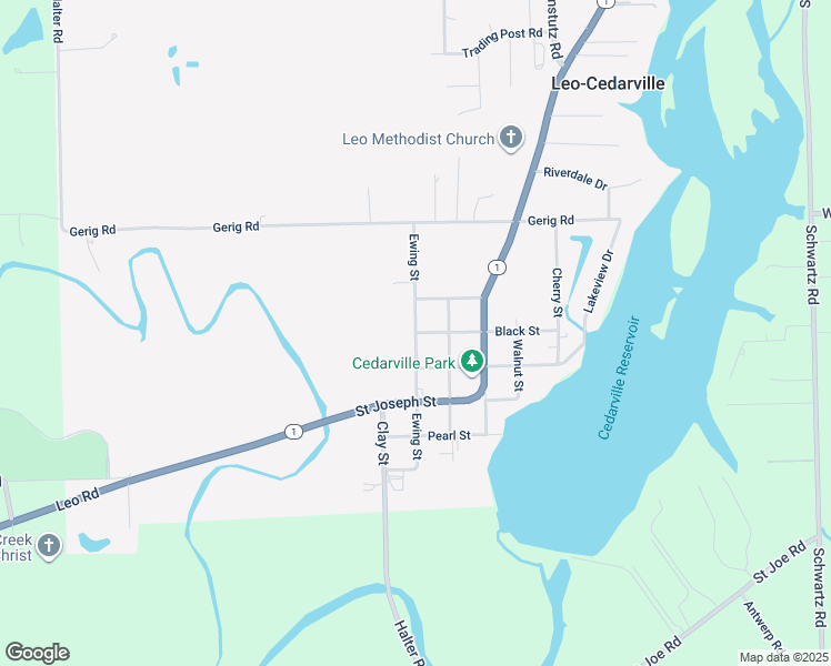 map of restaurants, bars, coffee shops, grocery stores, and more near 13101 Ewing Street in Leo-Cedarville