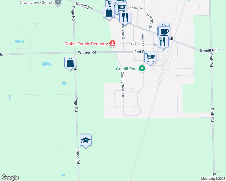 map of restaurants, bars, coffee shops, grocery stores, and more near 12931 Barley Knob Road in Grabill
