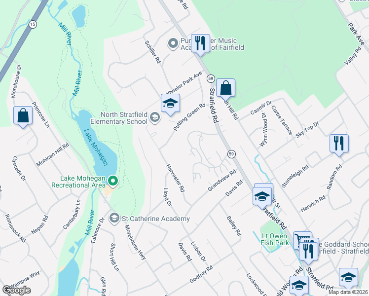 map of restaurants, bars, coffee shops, grocery stores, and more near 176 Glengarry Road in Fairfield