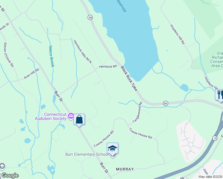 map of restaurants, bars, coffee shops, grocery stores, and more near 241 Hemlock Hills Road North in Fairfield