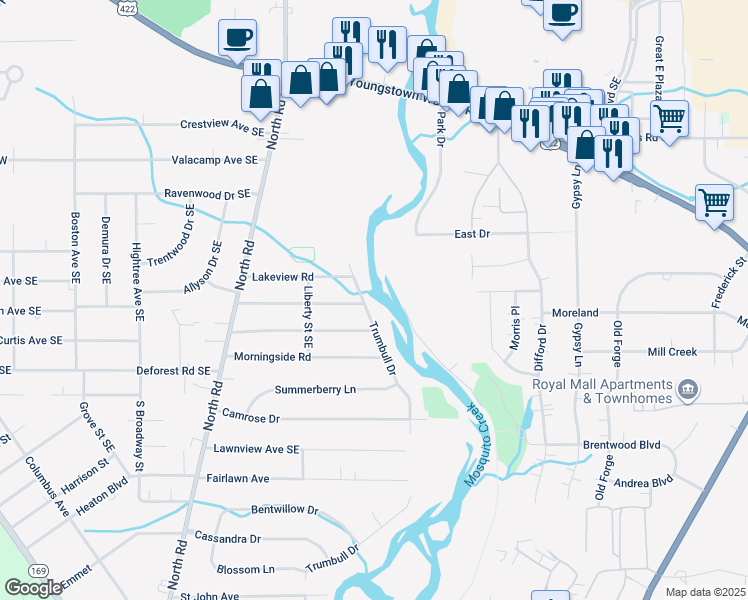 map of restaurants, bars, coffee shops, grocery stores, and more near 803 Trumbull Drive in Niles