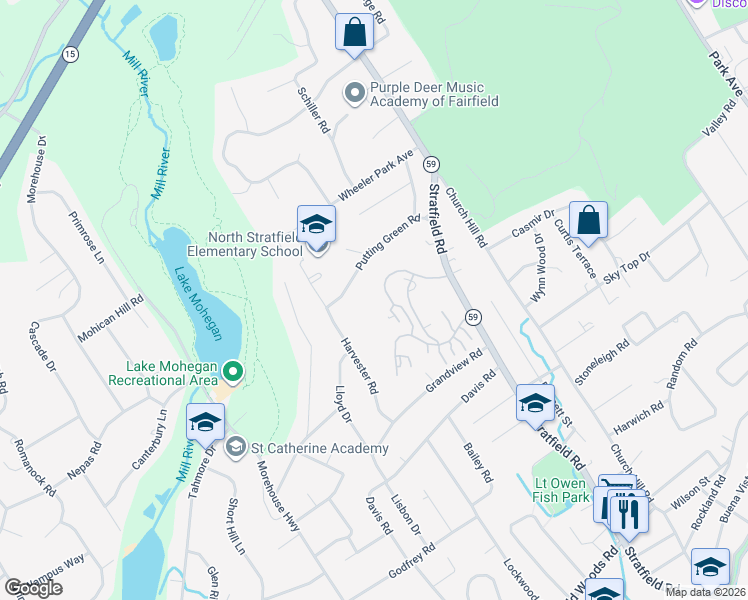map of restaurants, bars, coffee shops, grocery stores, and more near 248 Harvester Road in Fairfield
