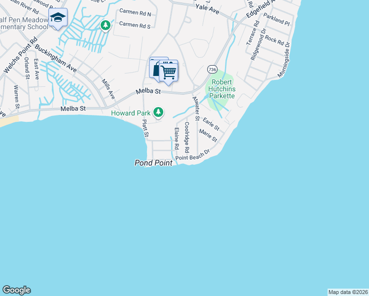 map of restaurants, bars, coffee shops, grocery stores, and more near 42 Point Beach Drive in Milford