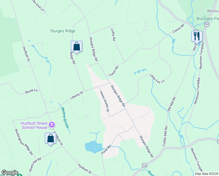 map of restaurants, bars, coffee shops, grocery stores, and more near 125 Sturges Ridge Road in Wilton