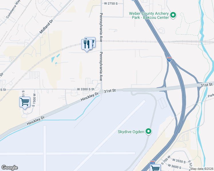 map of restaurants, bars, coffee shops, grocery stores, and more near 3250 Pennsylvania Avenue in Ogden