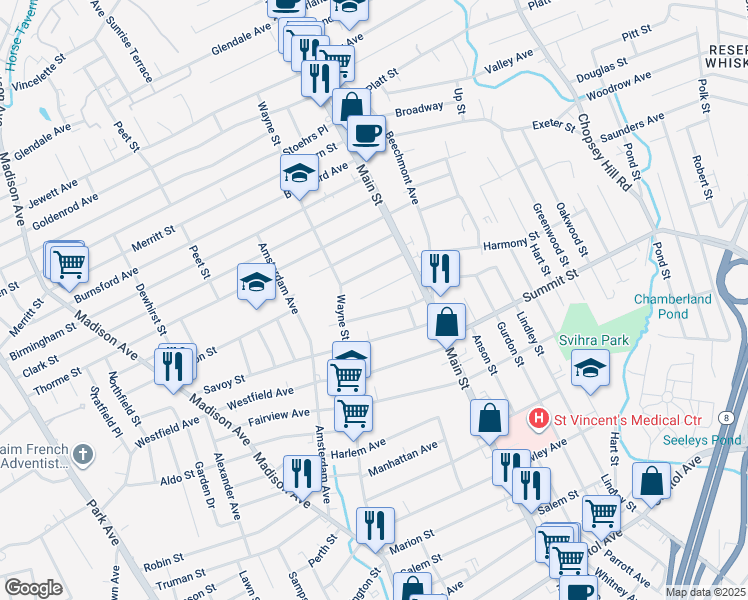 map of restaurants, bars, coffee shops, grocery stores, and more near 99 Rocton Avenue in Bridgeport